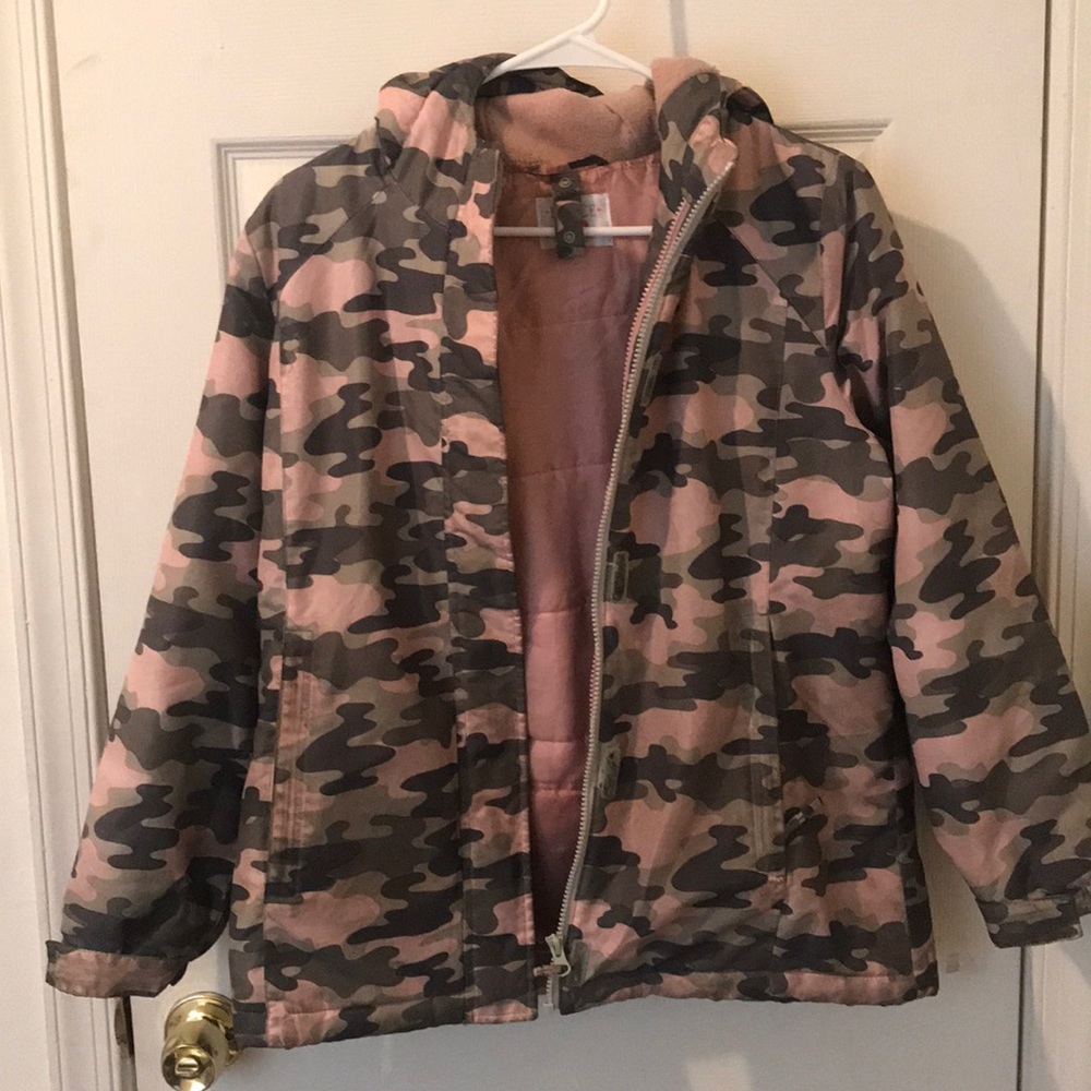 Pink Army Patterned Kids Coat